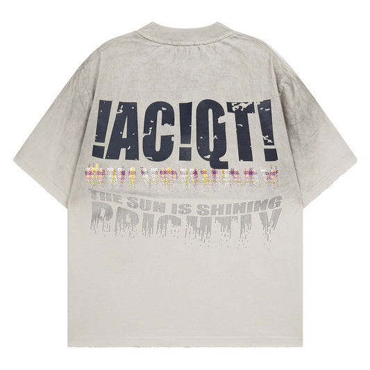 Stijlvolle Eenvoudige Effen Kleur Oversized Casual Vintage Letterprint T-shirt met Ronde Hals en Korte Mouwen voor Heren & Jongens
