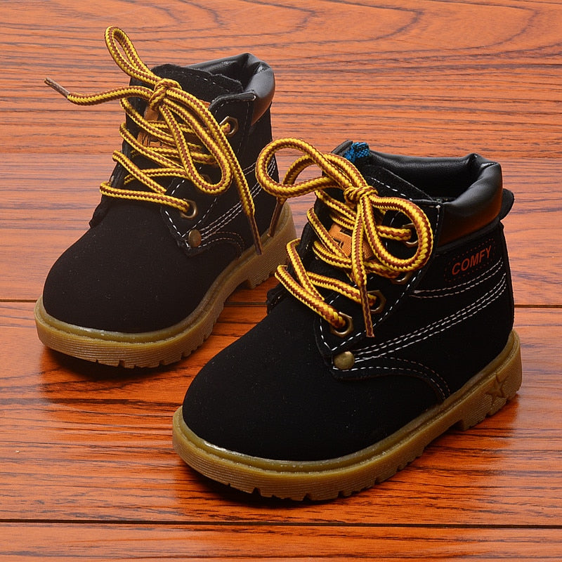 Stijlvolle Modieuze Effen Kleur Stoere Enkelboots van PU-Leer met Vetersluiting en Ronde Neus voor Kinderen