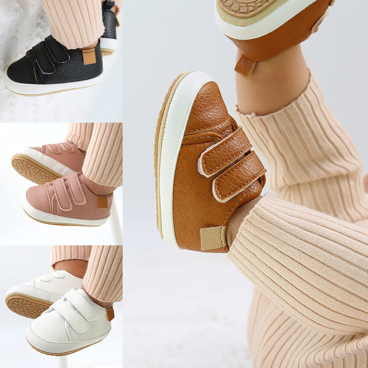 Eenvoudige Casual Effen Kleur Comfortabele Sneakers van PU-Leer met Klittenbandsluiting en Ronde Neus voor Kinderen