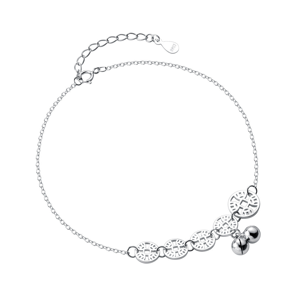 Eenvoudige 925 Sterling Zilveren Etnische Retro Vergulde Koperen Muntbel Enkelbandje voor Dames