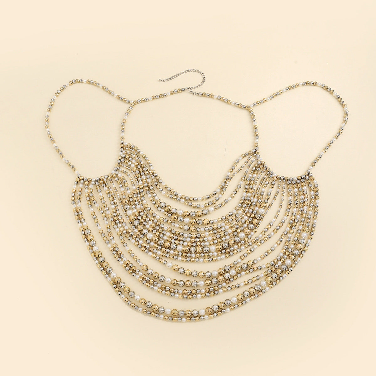 Trendy Elegante Effen Kleur Meerlaagse Geweven Bodychain met Imitatie Parels voor Dames