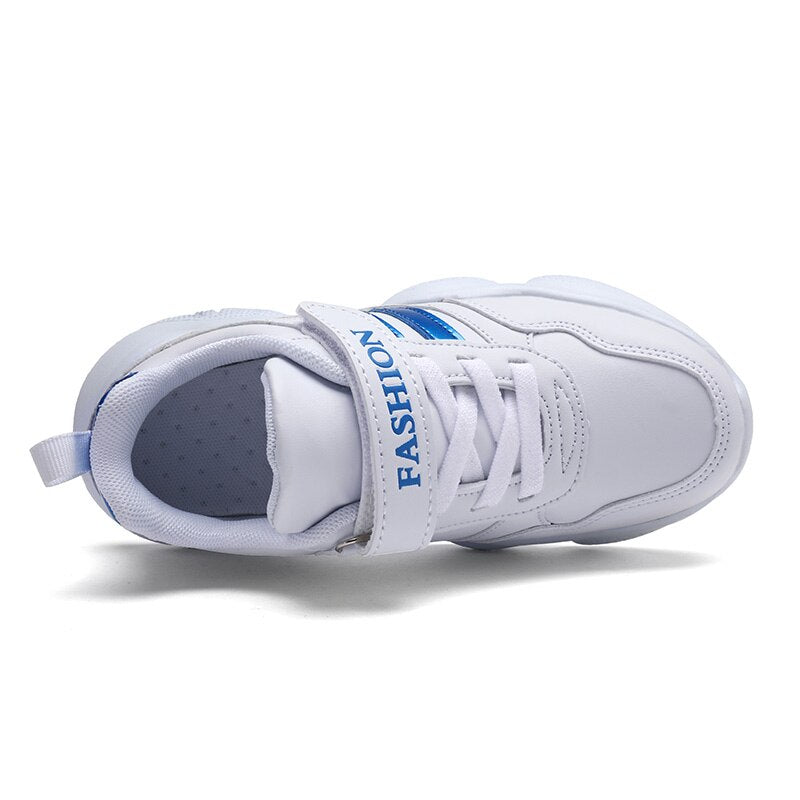 Trendy Casual Effen Kleur Ademende Sportieve Sneakers van PU-Leer met Strepen Accenten en Klittenbandsluiting