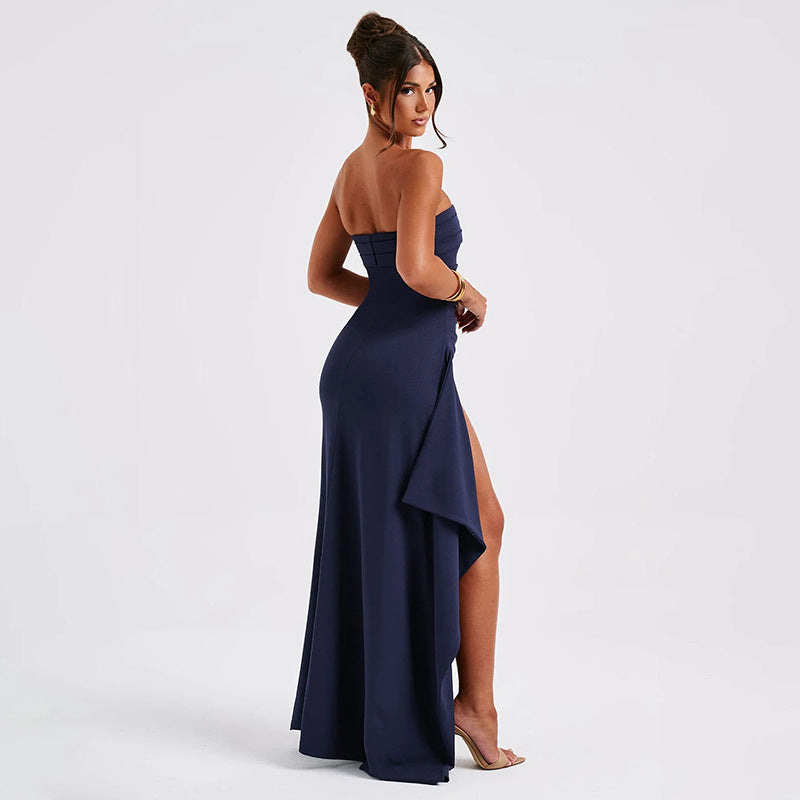 Elegante Ontwerp Strapless Geplooide Lange Feest/ Galajurk met Split in Effen Kleur voor Dames & Plus-size