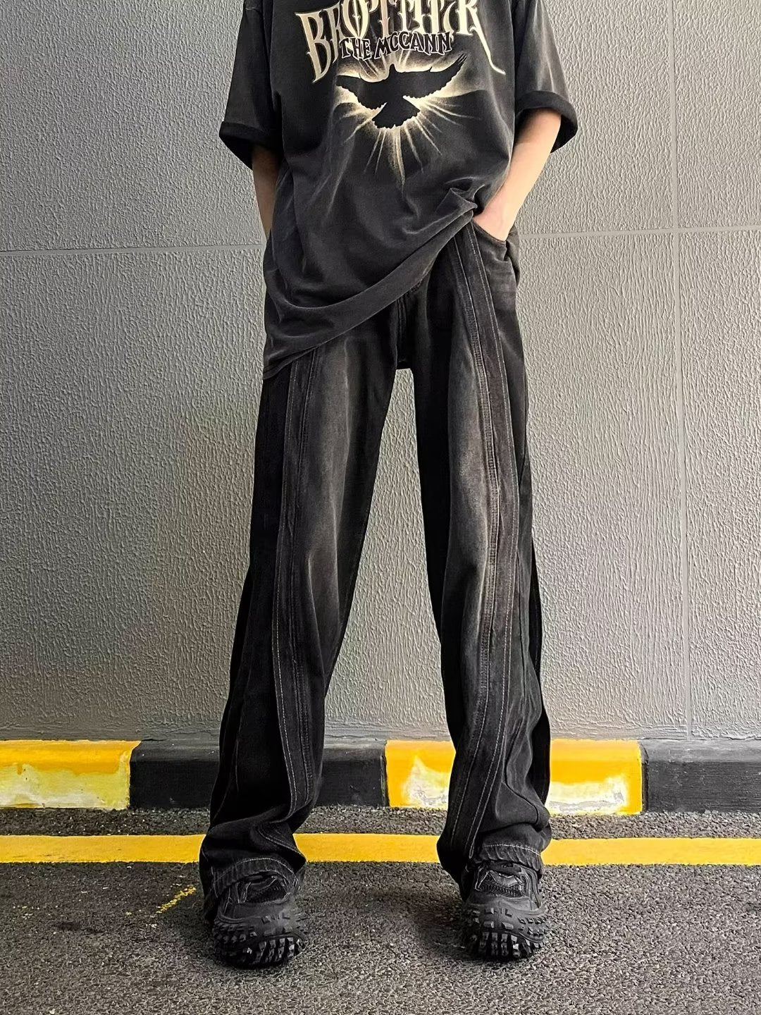 Amerikaanse Retro Washed Patchwork Losse Jeans voor Heren/ Jongens