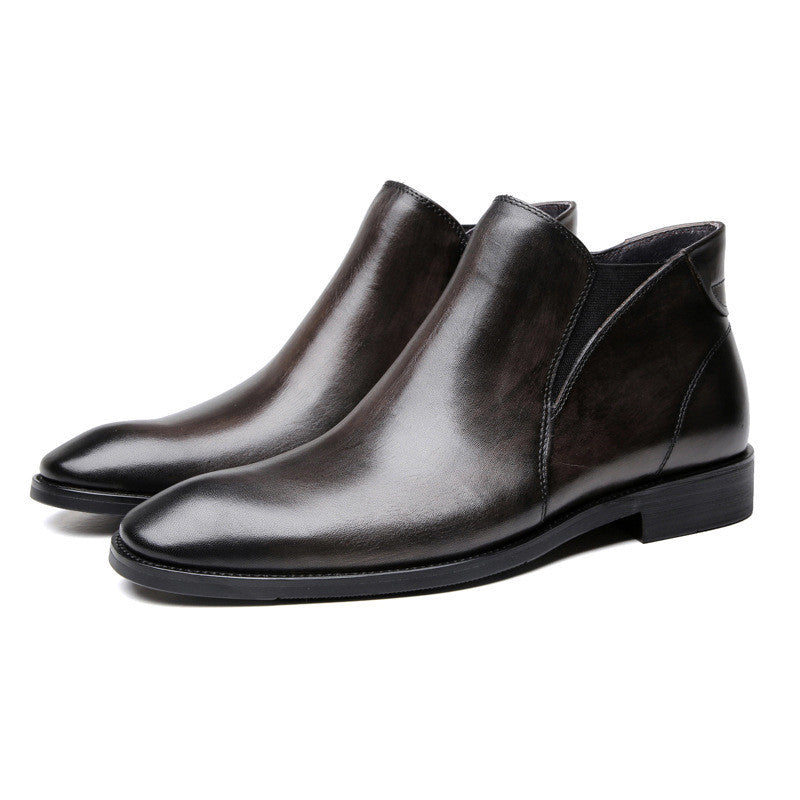 Europese Stijlvolle Designer Casual/Business Elegante Effen Kleur met/zonder Fluweel Puntige Chelsea Boots van Echt Leer met Ritssluiting voor Heren