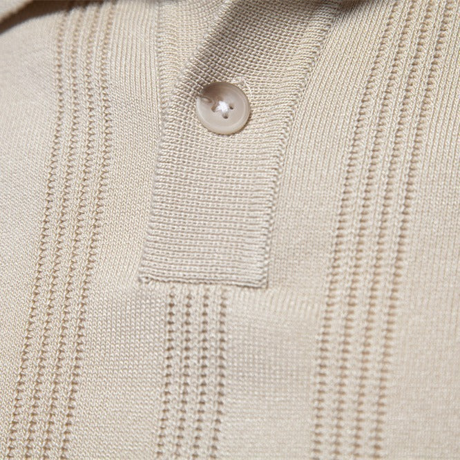 Europese Casual/ Business Vintage Poloshirt met Licht Geweven Streep en Revers voor Heren