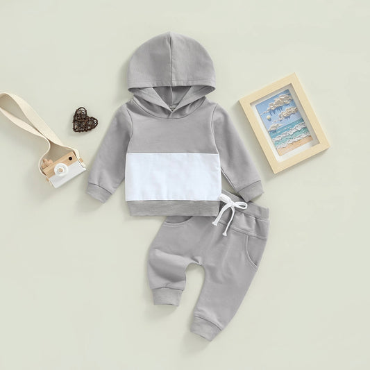 Casual Effen Kleur Hoodie met Patchwork & Broek 2-delige Set voor Peuters/ Kinderen