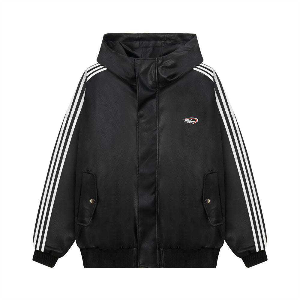 Casual Gestreepte Jas van PU-Leer met Capuchon en Rits voor Heren