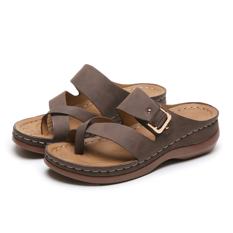 Europese en Amerikaanse Casual Effen Kleur Orthopedische Sandalen met Sleehak Echt Leer voor Heren