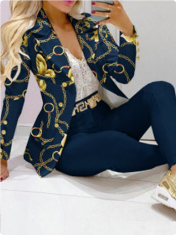 Casual Temperament Effen Kleur 2-delige Pak met / zonder Bedrukking * Blazer met Knopen & Pantalon met Trekkoord * voor Dames & Meiden