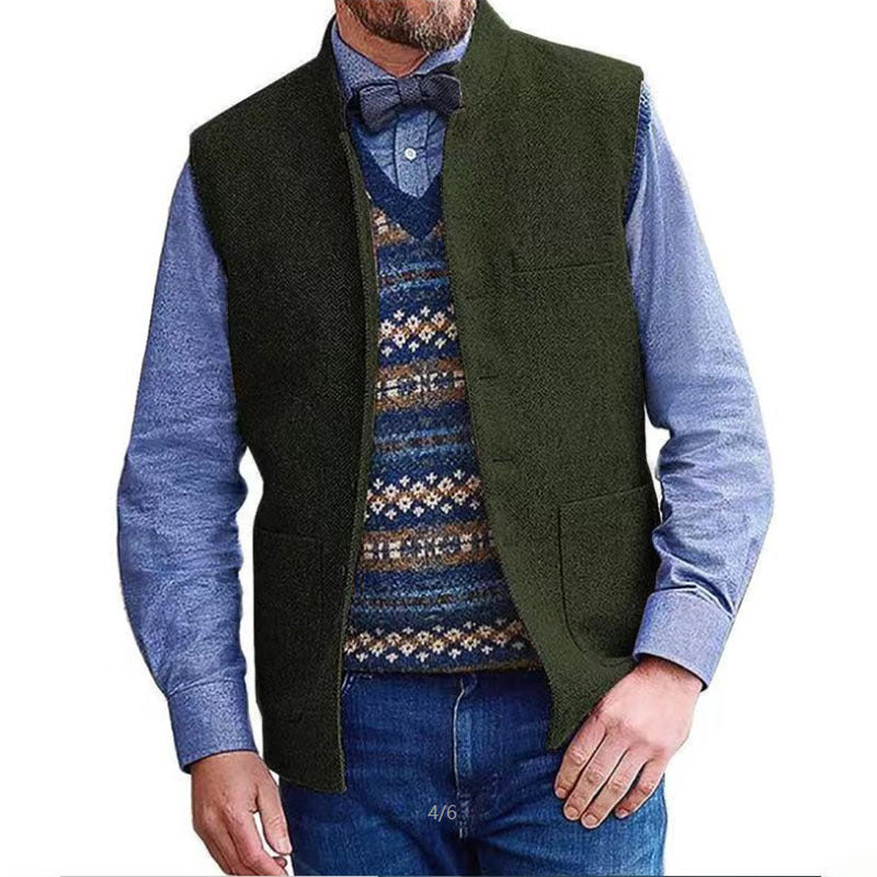 Casual Visgraat Gilet voor met Knopen en Zakken voor Heren