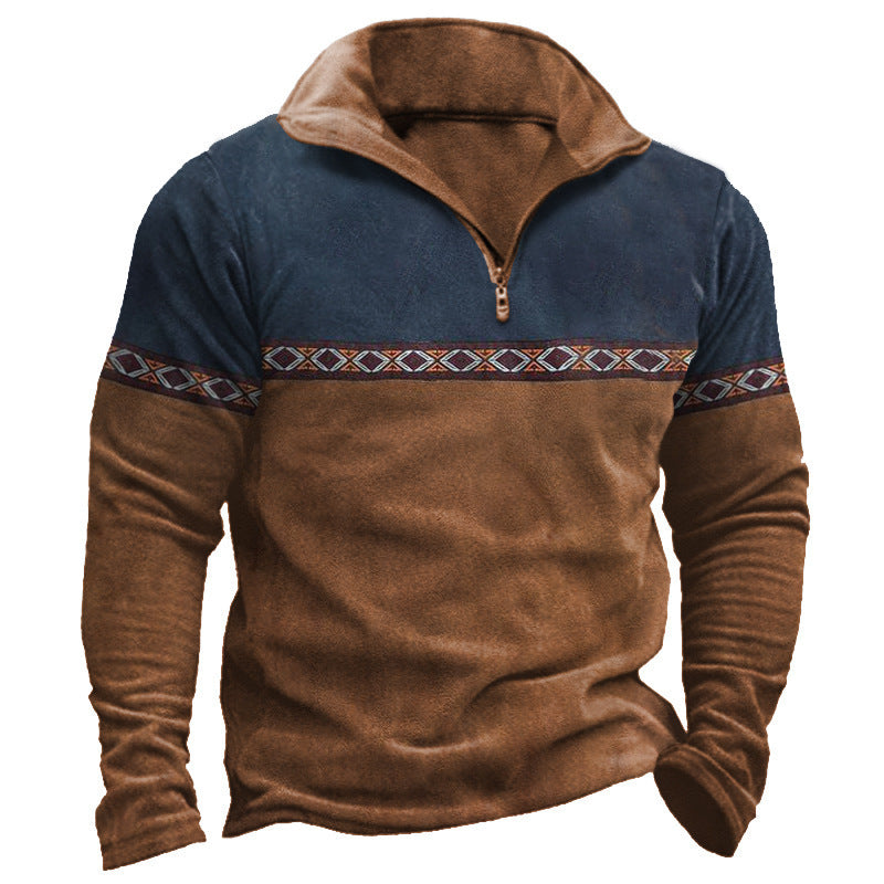 Retro patchwork polo Sweatshirt Casual