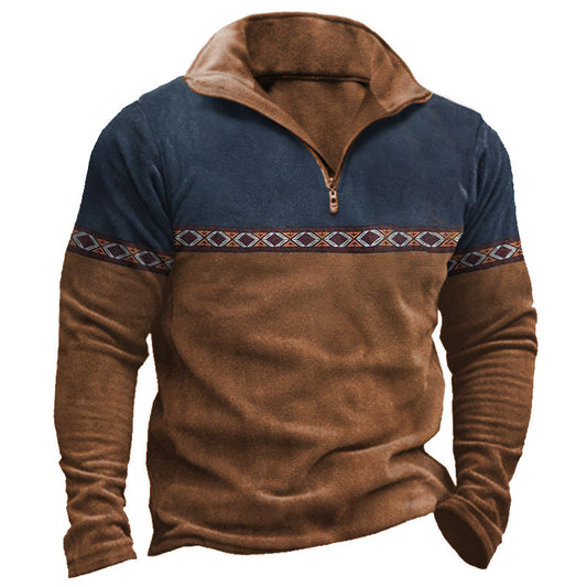 Retro patchwork polo Sweatshirt Casual