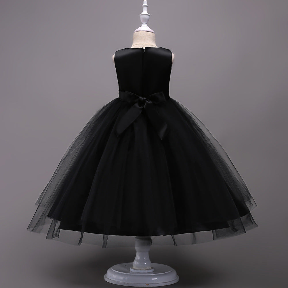 Elegante Effen Kleur Mouwloze Feestjurk van Kant en Mesh met Geborduurde Bloemenpatroon en Ritssluiting voor Meisjes & Meiden