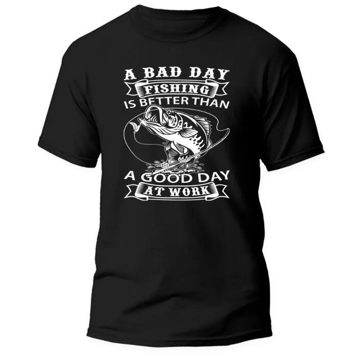 Amerikaanse Casual Oversized Bedrukte Bad Day Fishing Print T-shirt met Ronde Hals en Korte Mouwen voor Heren & Jongens