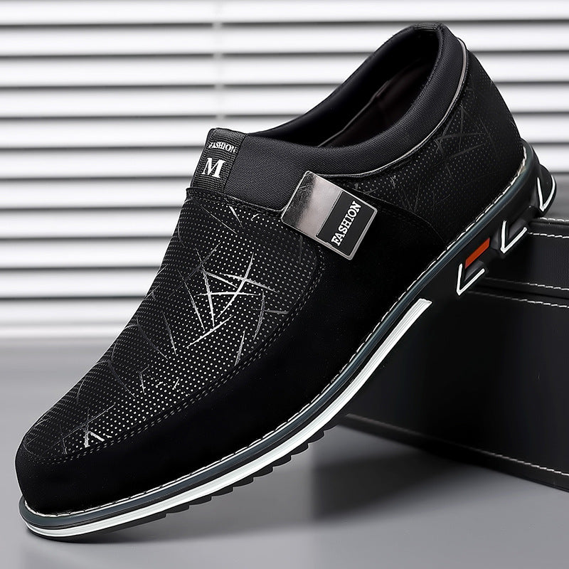 Trendy Modieuze Effen Kleur Casual Instapsneakers van PU-Leer met Geometrische Print en Ronde Neus voor Heren
