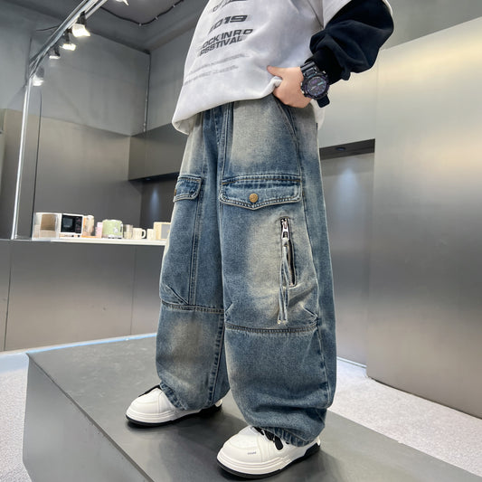 Jongensbroek Veelzijdig en Eenvoudige Losse Cargojeans voor Kinderen/ Tieners