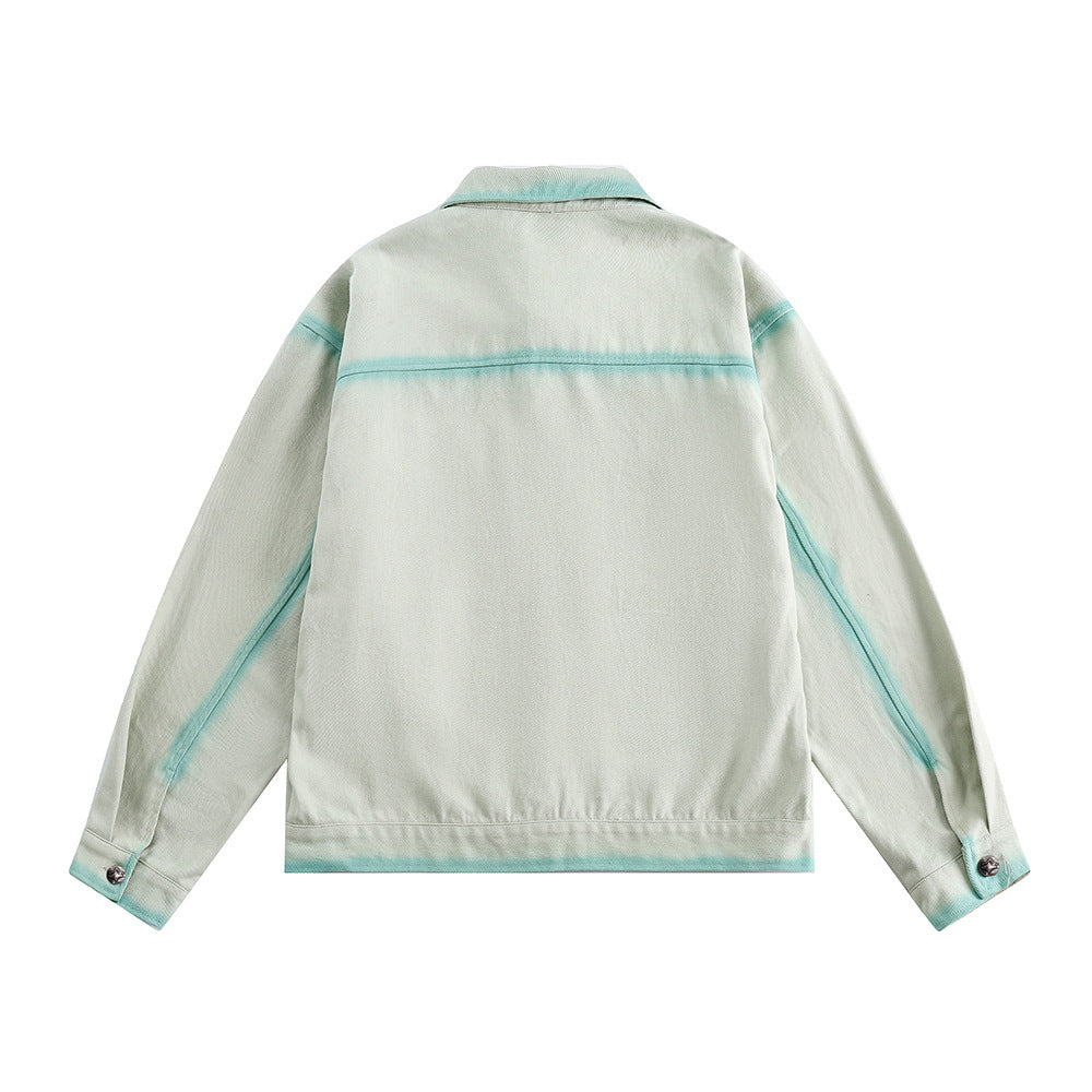 Casual Handgeschilderde Groene Outline Jacket voor Heren & Dames/ Plus-size