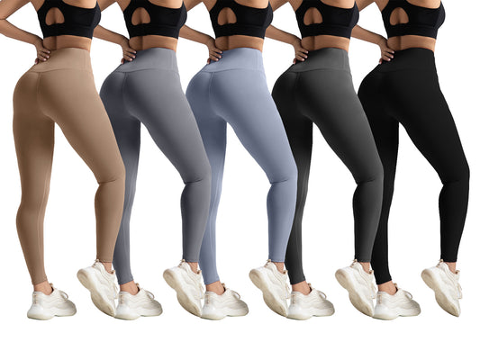 Casual Yogabroek Hoge Taille Hardloopsportlegging in Effen Kleur 5-delige Set voor Dames & Plus-size