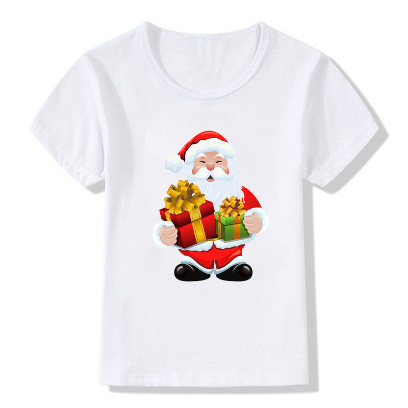 Amerikaanse Kerstmis Casual Bedrukte Schattige Cartoon Kerst T-shirt met Ronde Hals en Korte Mouwen voor Kinderen