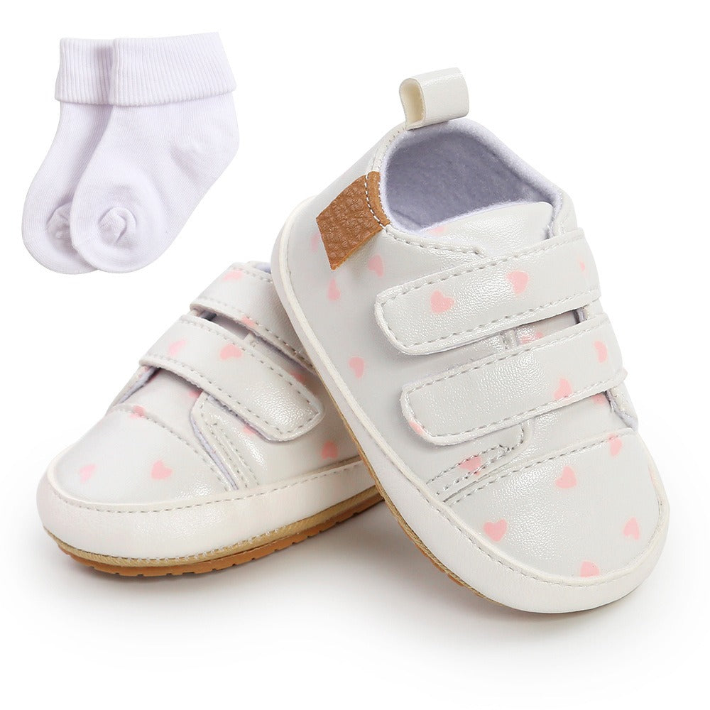 Eenvoudige Casual Effen Kleur Comfortabele Sneakers van PU-Leer met Klittenbandsluiting en Ronde Neus voor Kinderen