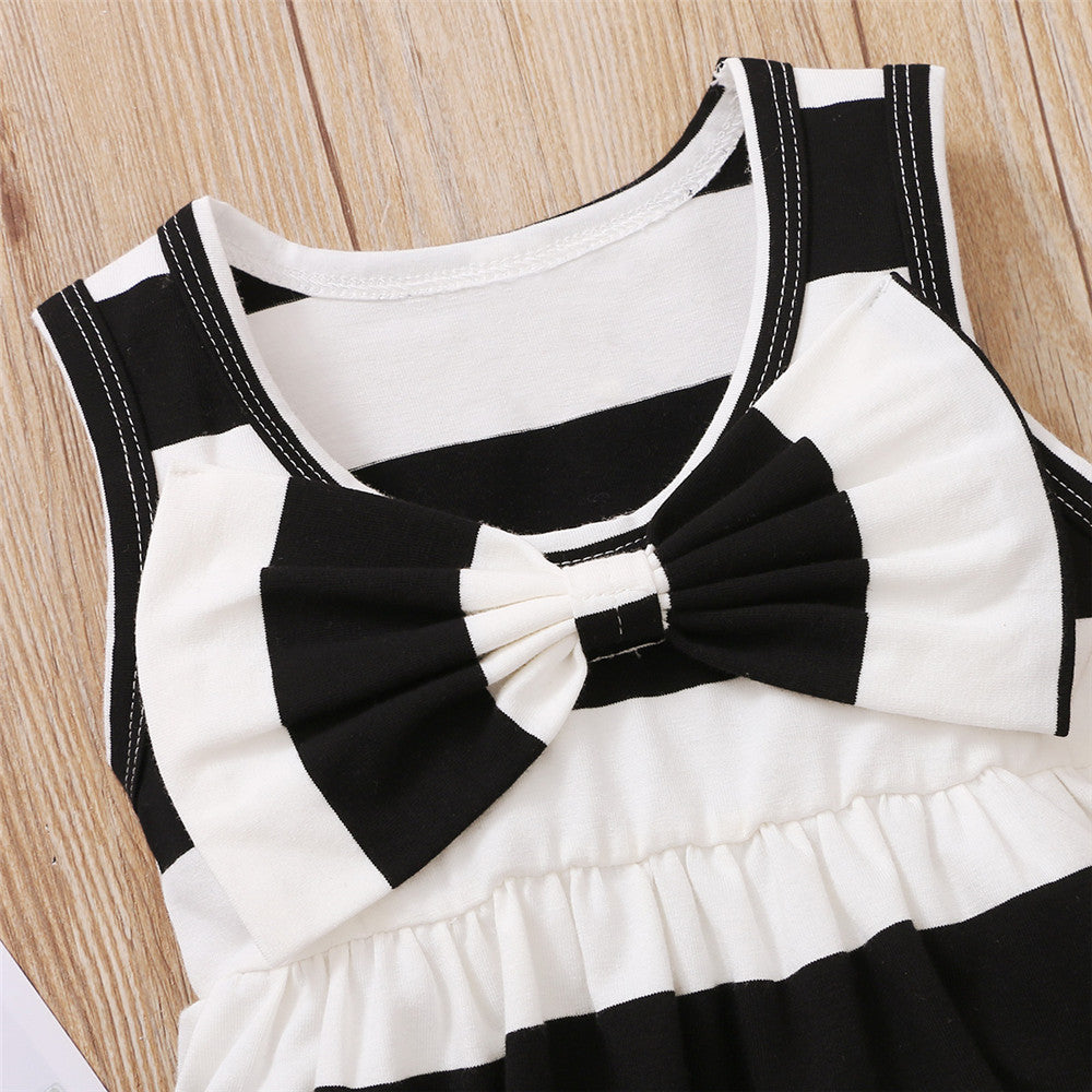 Europese en Amerikaanse Stijl 2-delige Set Gestreepte Tanktop met Strik & Gestreepte Korte Broek voor Baby's/ Peuters