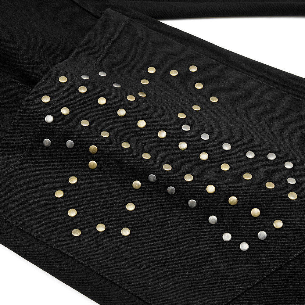 Trendy Streetstyle Effen Kleur Casual Losse Demin Jeans met Kruisvormige Studs en Wijde Pijpen voor Heren & Jongens