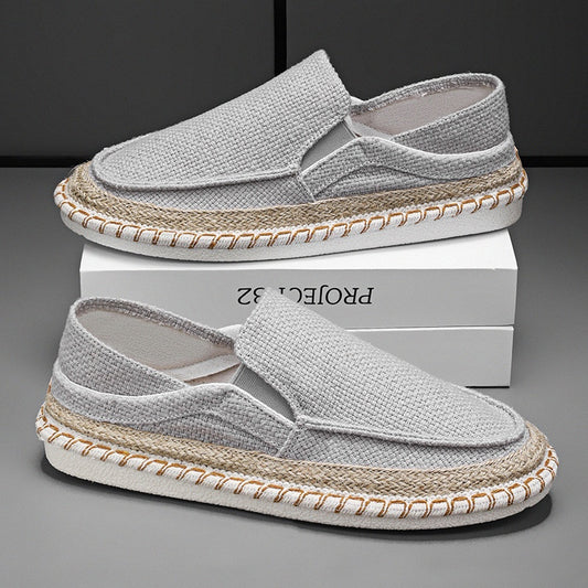 Eenvoudig Comfortabel Ademend Effen Kleur Geweven Traditioneel Casual Slip-On Canvas Vissersschoenen met Ronde Neus en voor Heren & Jongens