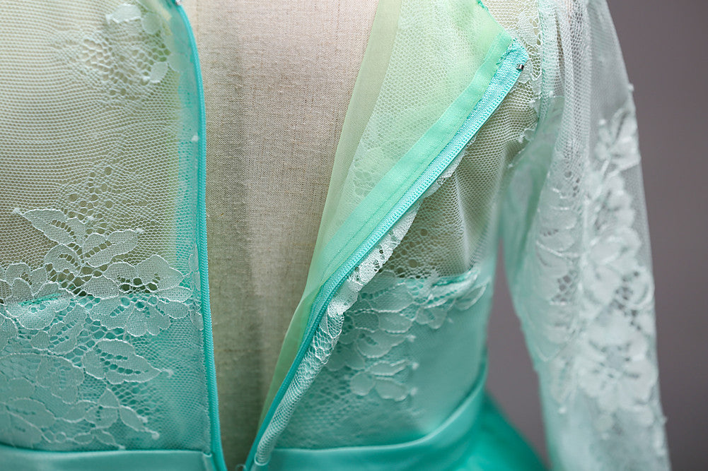 Elegante Feestelijke Lange Bloemenpatroon Galajurk van Kant en Tule met Lange Mouwen en  voor Meisjes & Meiden