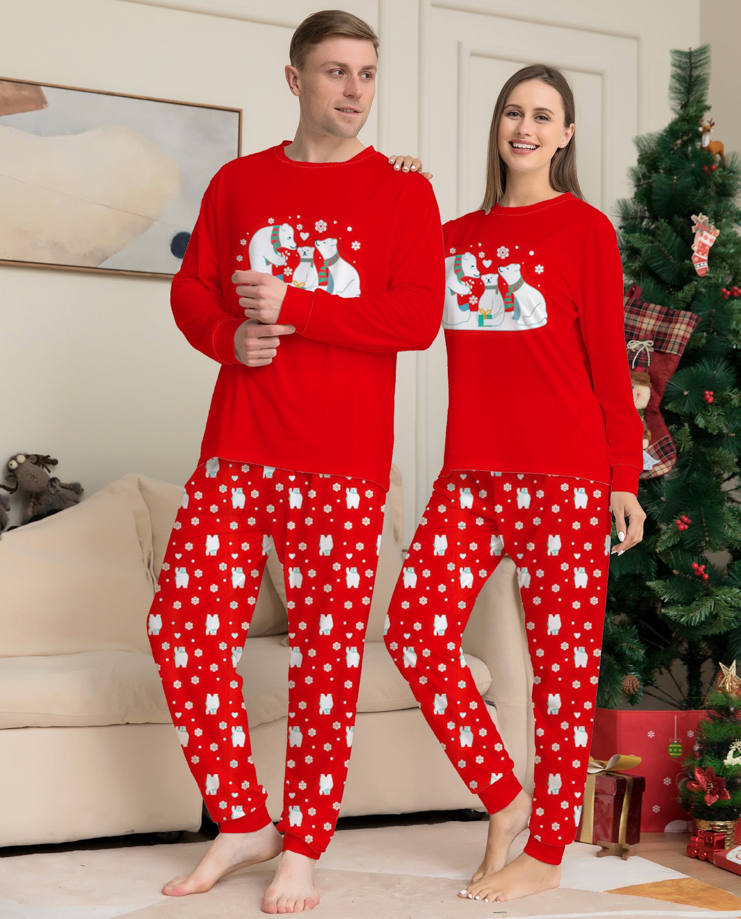 Kerstmis Familie Casual Matching Kerst Pyjama Outfit met Beren Kerstmisprint voor Gezin & Koppels