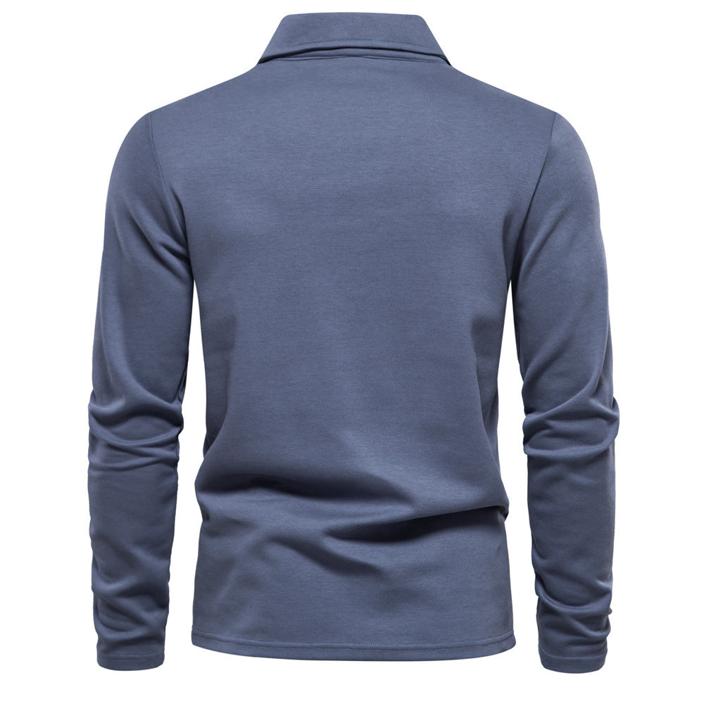 Fashion Uniek Designer Casual Revers Poloshirt in Effen Kleur met Lange Mouwen voor Heren