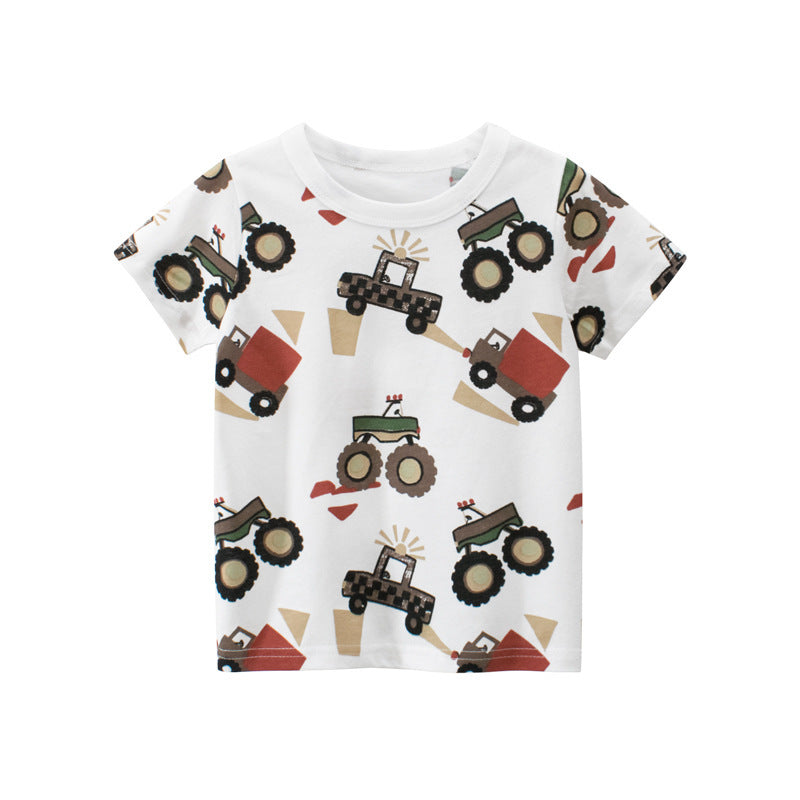 Trendy Casual Effen Kleur T-shirt met Bedrukte Cartoonprint en Korte Mouwen voor Kinderen