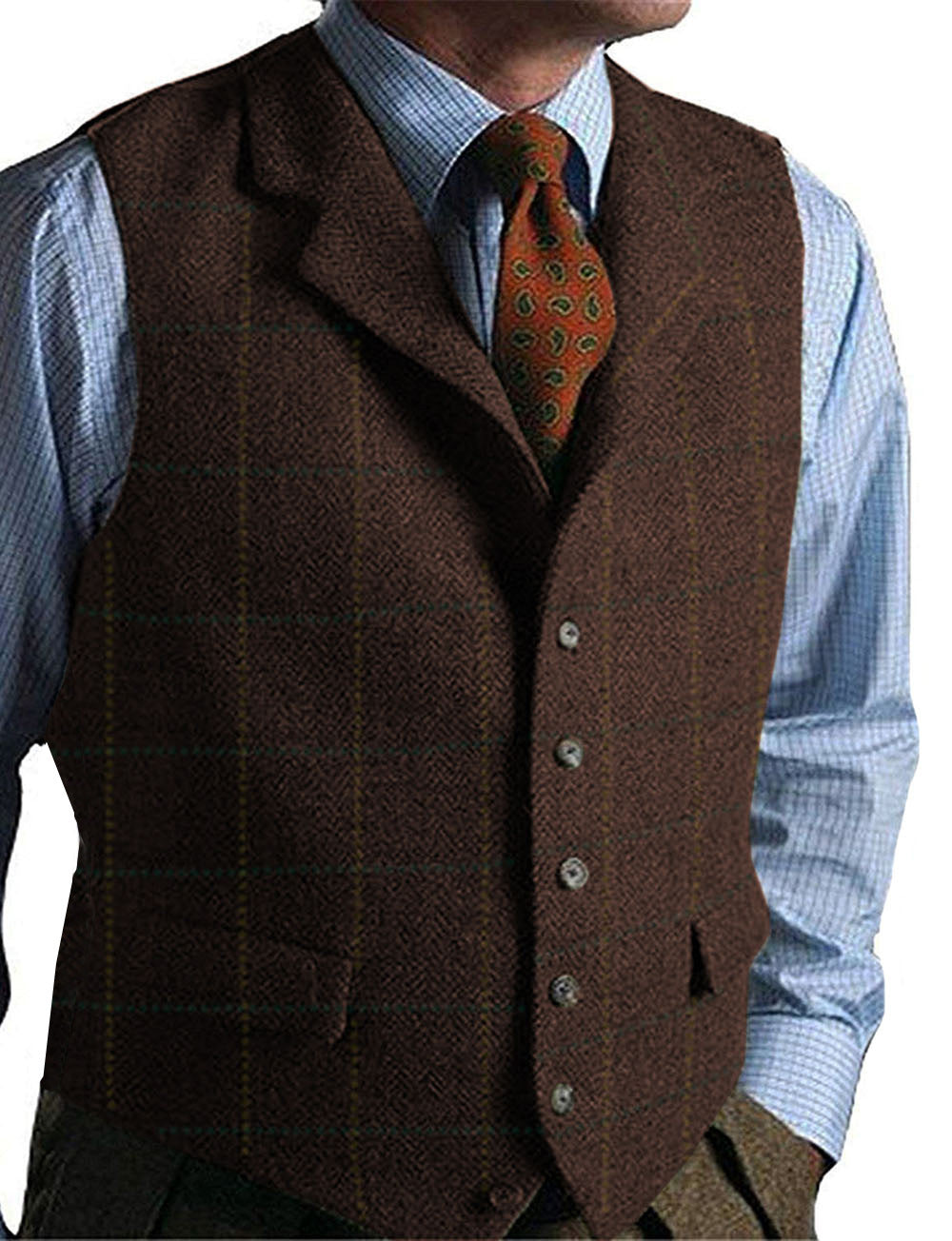 Effen Kleur Geruite Tweed Gilet voor Heren & Jongens
