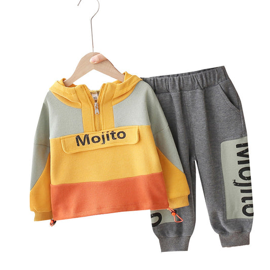 Patchwork 2-delig Outfit Hoodie met Tekst & Broek voor Kinderen