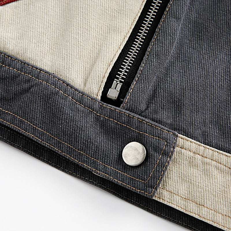 Retro Casual Losse Multi-pocket Spijkerjacket met Pathwork voor Dames/ Plus-size & Heren