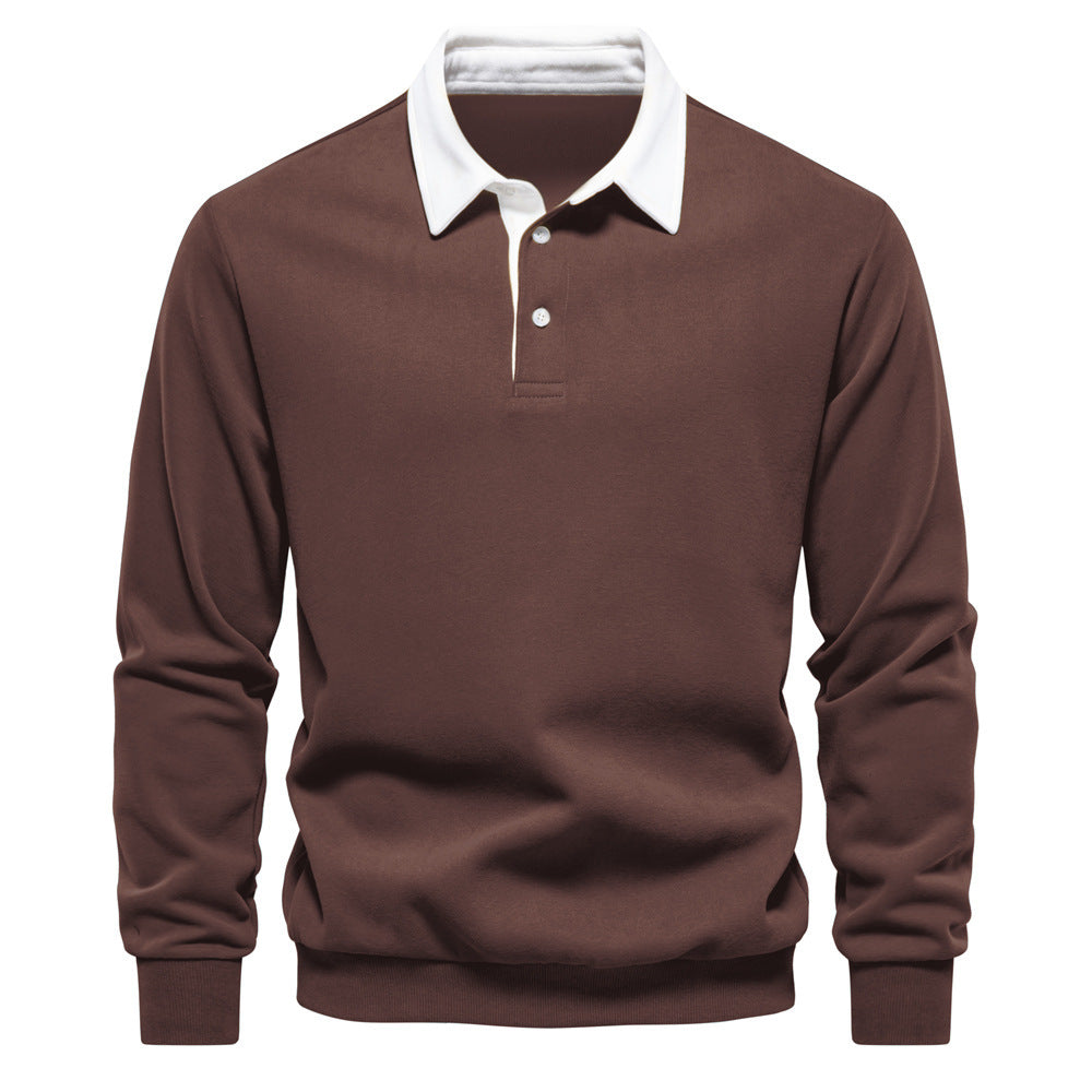 Casual Veelzijdige Revers Polosweater met Lange Mouwen en Knoopsluiting voor Heren & Jongens