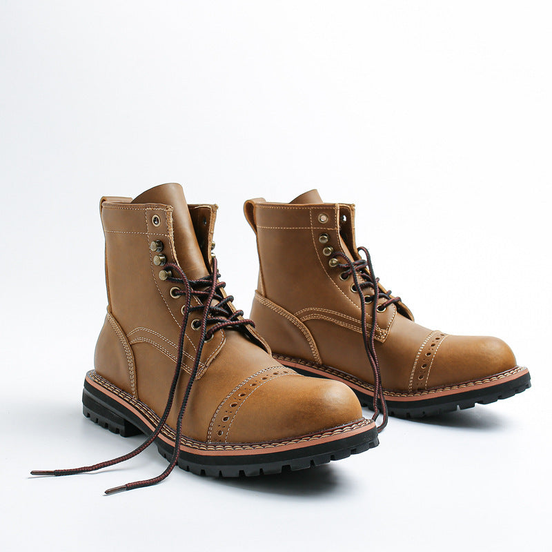 Amerikaanse Handgemaakte Vintage Crazy Horse Brown Hoge Workboots van Echt Leer met Vetersluiting en Rubber Zool voor Heren