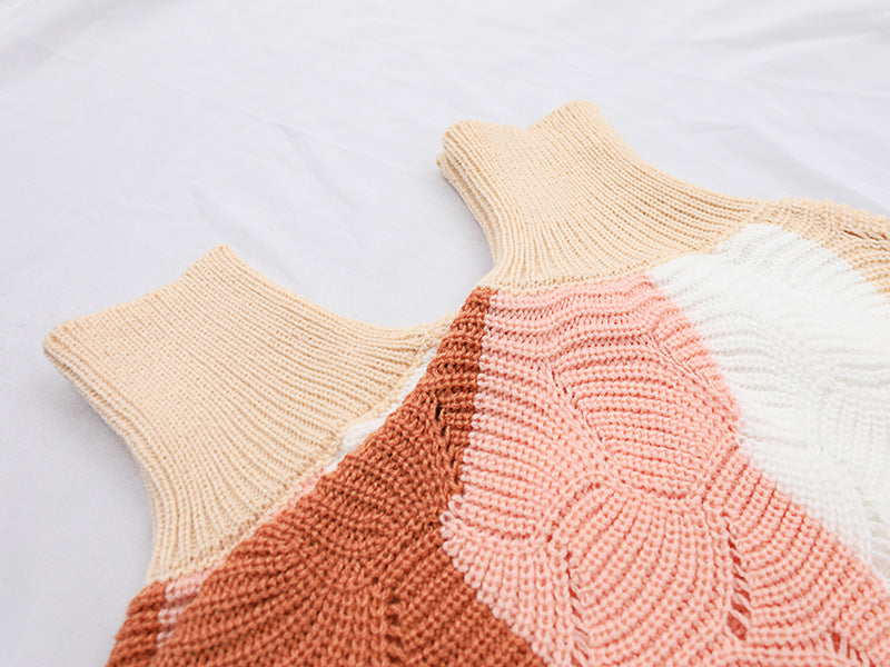 Europese en Amerikaanse Holle Gebreide Trui met Contasterende Kleur en Vleermuismouwen voor Dames & Meiden