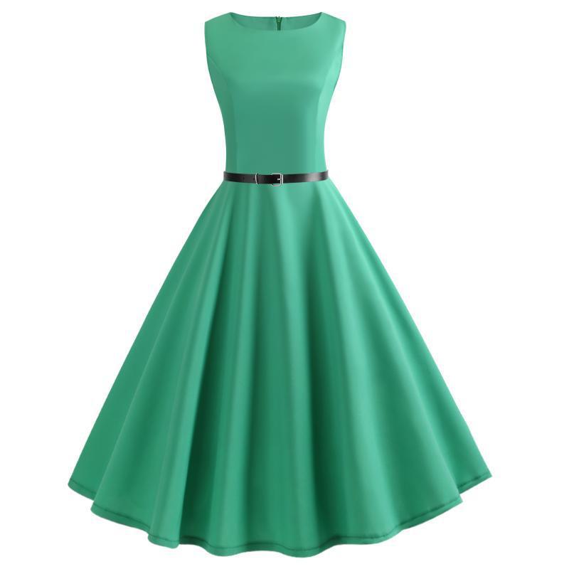 Retro Hepburn S50 Taille Swing Rok Jurk Stuur Riem