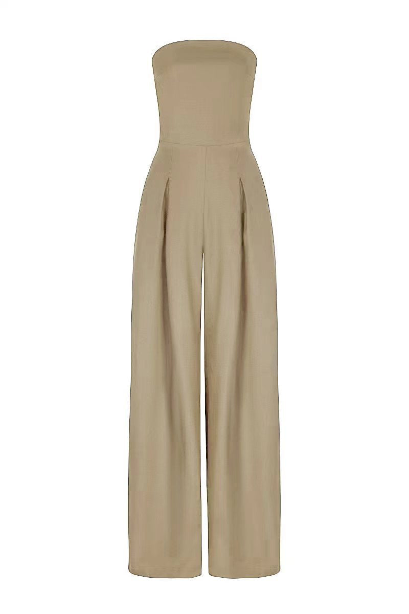 Elegante Casual Comfortabele Strapless Stretch Jumpsuit met Losvallend Wijde Pijpen voor Dames