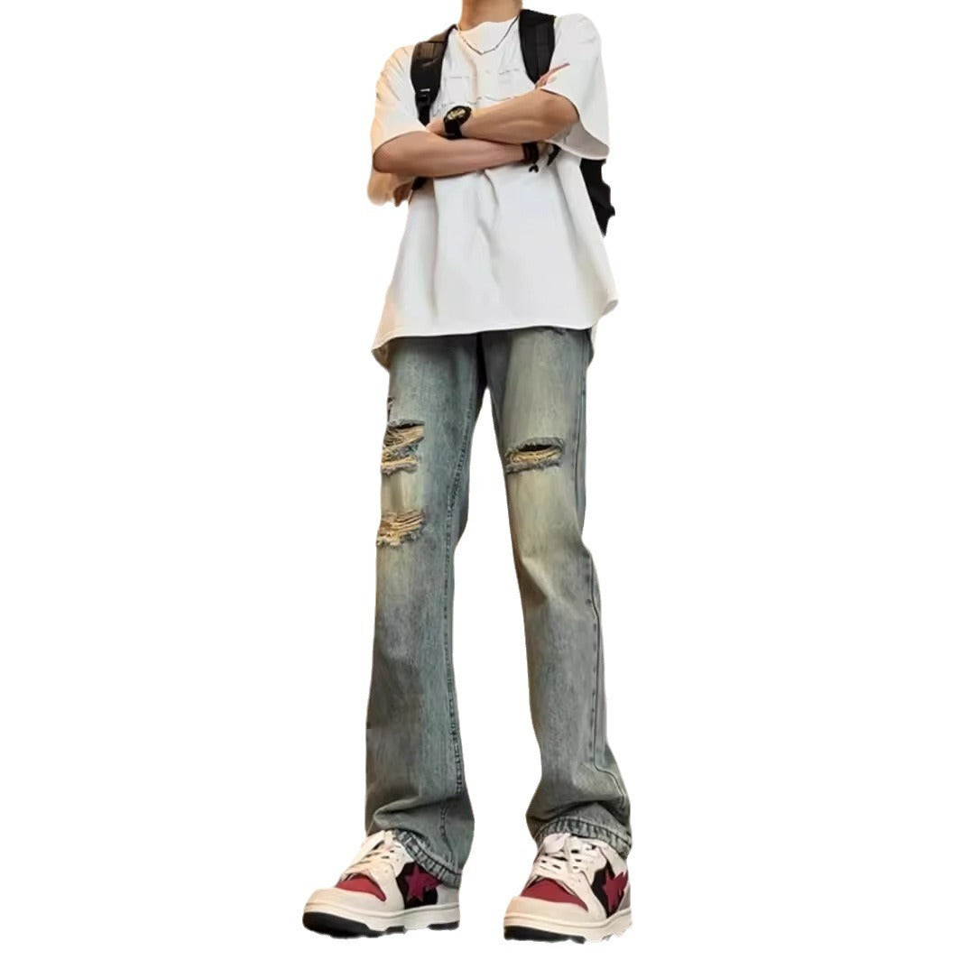 Amerikaanse V Retro Losse Tattered Jeans Jeans voor Heren/ Jongens