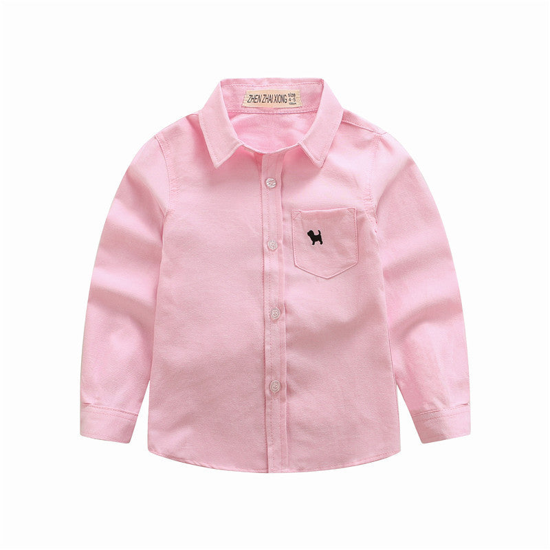 Trendy Modieuze Effen Kleur Revers Overhemd met Lange Mouwen en Knoopsluiting  voor Kindren
