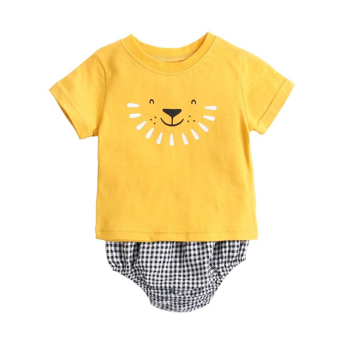 Tweedelige Set voor Kinderen T-shirt met Bedrukking & Geruite Shorts