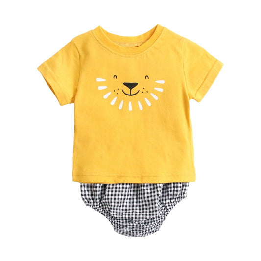 Tweedelige Set voor Kinderen T-shirt met Bedrukking & Geruite Shorts