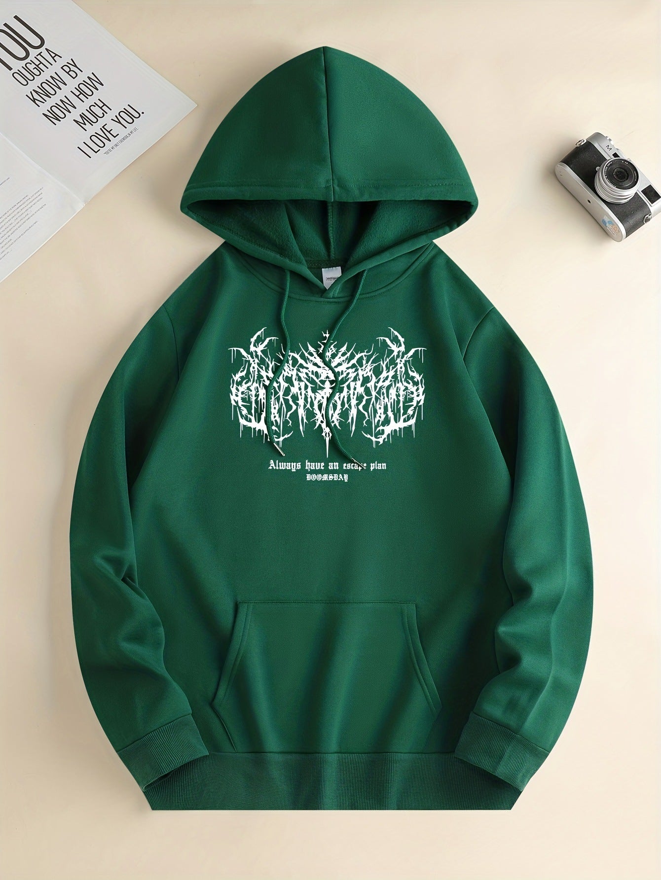 Print hoodie met kangoeroezak