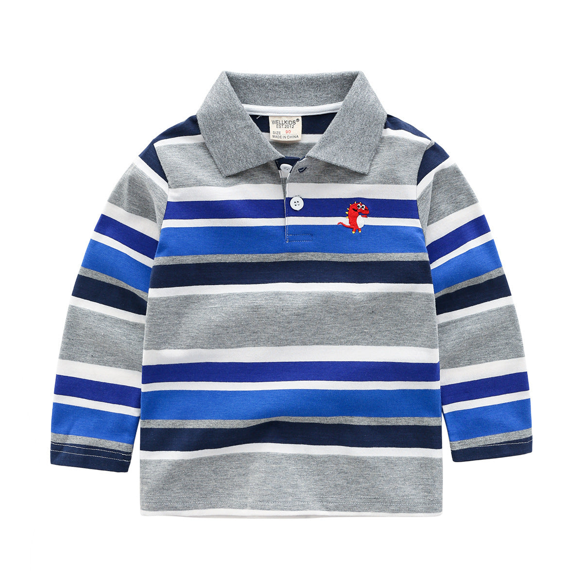 Casual Katoenen Gestreepte Revers Poloshirt met Lange Mouwen en Knoopsluiting voor Kinderen