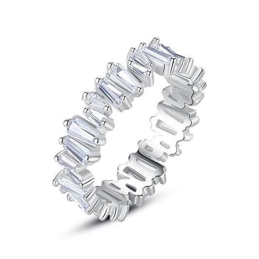 S925 Zilveren Europese High-end Baguette Eternity Ring met Zirkoonsteentjes voor Dames