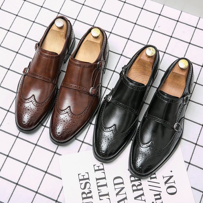 Elegante Effen Kleur Casual/Business Brogue Double Monk Strap Schoenen van PU-Leer met Geperforeerde Details en Klassieke Gespsluiting voor Heren
