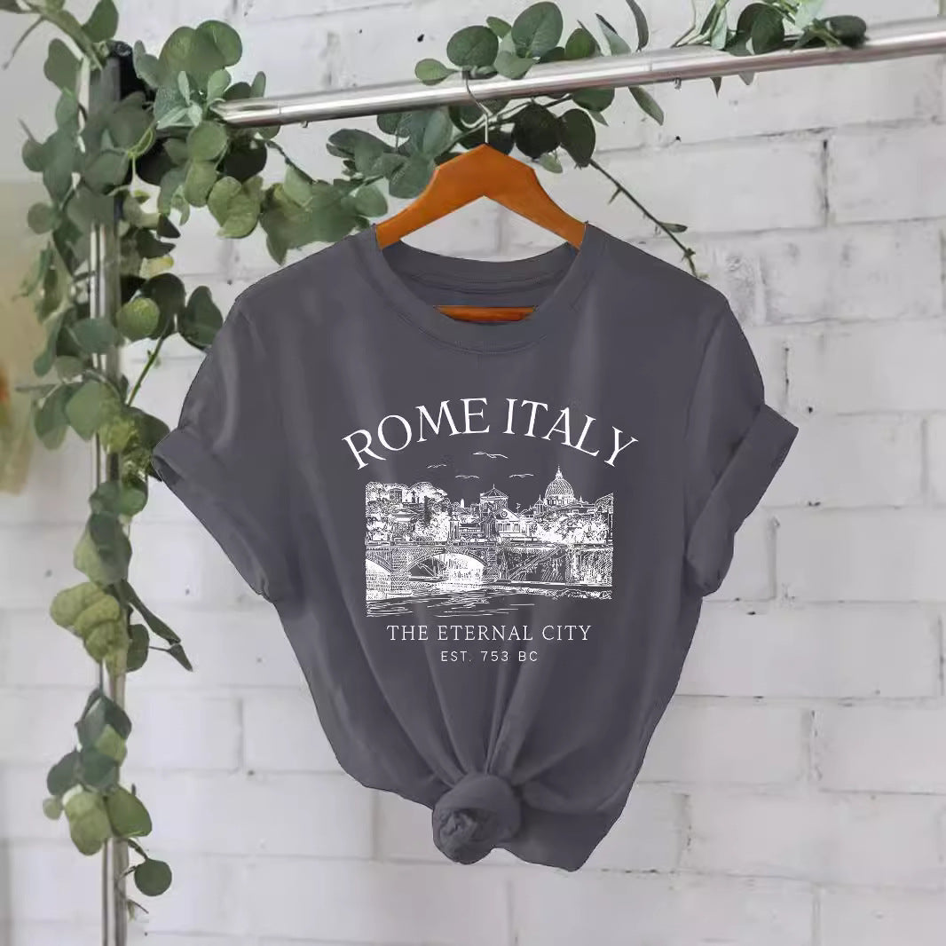 Trendy Stijlvolle Streetwear Effen Kleur Casual Ronde Hals T-shirt met Letterprint en Korte Mouwen voor Dames/Meiden & Plus-Size