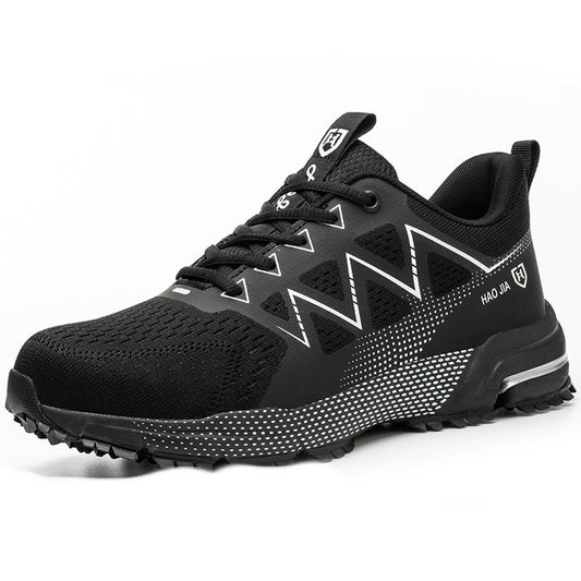 Europese Mannelijke Code Flying Geweven Stalen Neus Veiligheidsschoenen met Aanvalsschi voor Herenld en Anti-steek